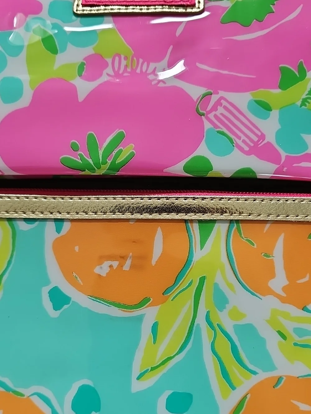 Lilly Pulitzer Glossy Lemon & Floral Cosmetic Bags - Turquoise, Yellow & Pink